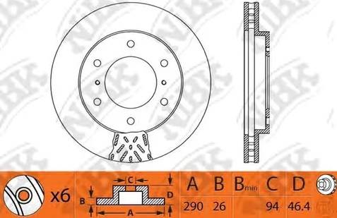 Диск тормозной передний MITSUBISHI PAJERO, MONTERO NiBK RN1188, D=290 мм