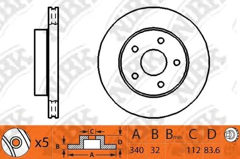 Диск тормозной передний TOYOTA LAND CRUISER, LEXUS LX NiBK RN1268, D=340 мм