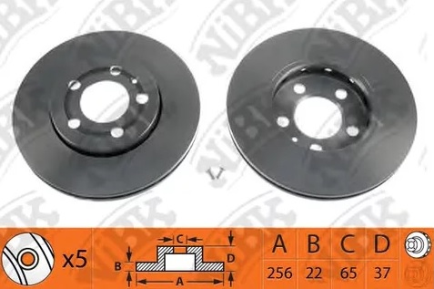 Диск тормозной передний VW GOLF, BORA, AUDI A2, A3, SKODA OCTAVIA, FABIA NiBK RN1082, D=256 мм