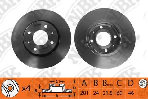 Диск тормозной передний MITSUBISHI CARISMA, VOLVO S40 NiBK RN1114, D=281 мм