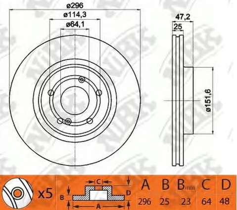 Диск тормозной передний HONDA ACCORD NiBK RN1408, D=296 мм