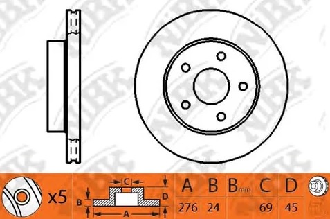 Диск тормозной передний MITSUBISHI SPACE WAGON NiBK RN1252, D=276 мм