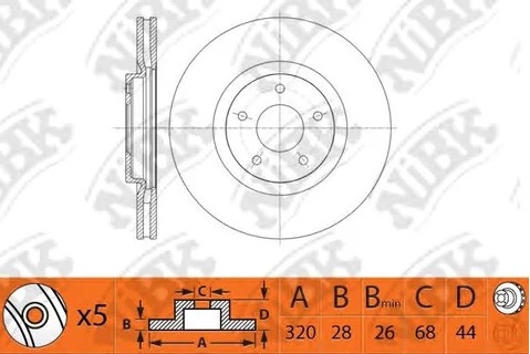 Диск тормозной передний RENAULT KOLEOS, NISSAN DUALIS NiBK RN1470, D=320 мм