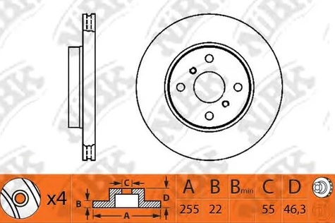 Диск тормозной передний TOYOTA YARIS NiBK RN1309, D=255 мм