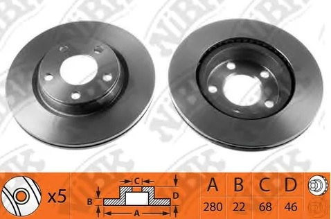 Диск тормозной передний VW PASSAT NiBK RN1085, D=280 мм