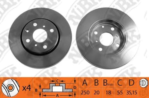 Диск тормозной передний Citroen C1, Peugeot 107, Toyota Aygo Nibk RN1214, D=250 мм