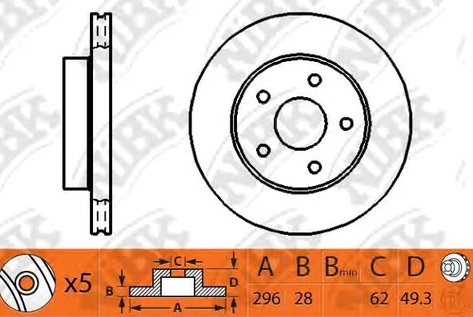 Диск тормозной передний Lexus IS, Toyota Crown, Mark X Nibk RN1258, D=296 мм