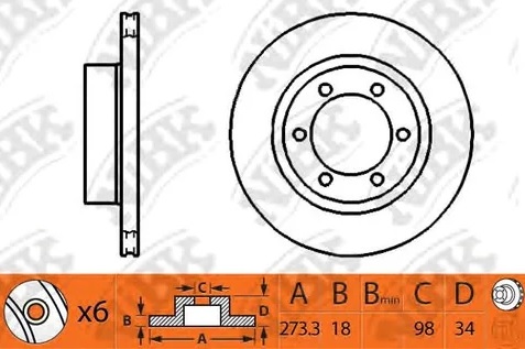 Диск тормозной передний MITSUBISHI CANTER Nibk RN1260, D=273.3 мм