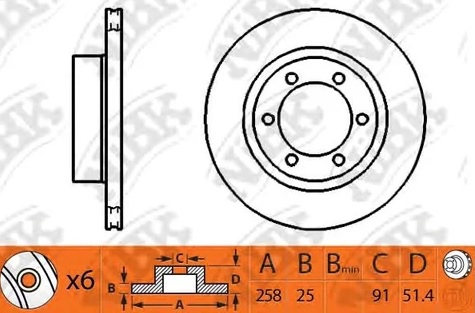 Диск тормозной передний Toyota DYNA Nibk RN1264, D=258 мм