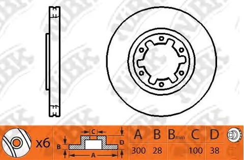 Диск тормозной передний Infiniti QX4, Nissan NP300, Pathfinder Nibk RN1226, D=300 мм