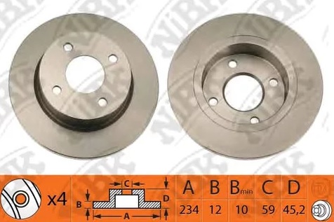 Диск тормозной передний Nissan Micra Nibk RN1043, D=234 мм