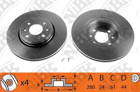 Диск тормозной передний Renault Clio, Megane, Laguna Nibk RN1126, D=280 мм