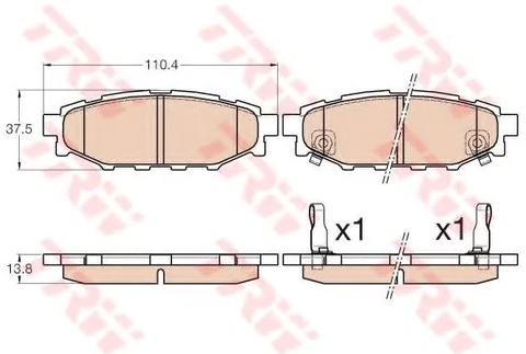 Колодки тормозные дисковые задние SUBARU BRZ TRW GDB 3568