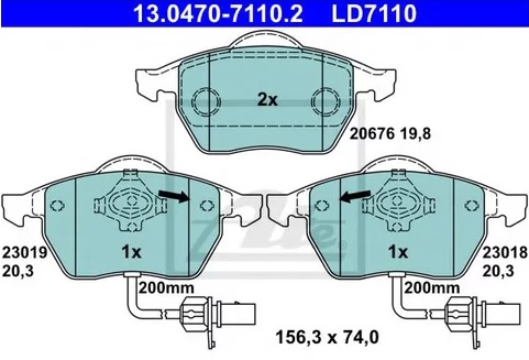 Колодки тормозные дисковые AUDI A4, A6, VW PASSAT, SKODA SUPERB Ate 13.0470-7110.2