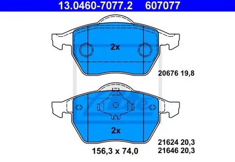 Колодки тормозные дисковые AUDI A4, VW PASSAT Ate 13.0460-7077.2