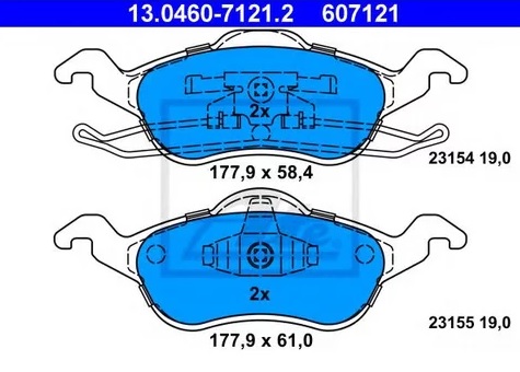 Колодки тормозные дисковые FORD FOCUS Ate 13.0460-7121.2