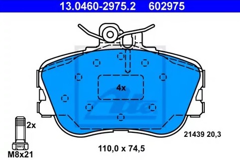 Колодки тормозные дисковые MERCEDES C Ate 13.0460-2975.2