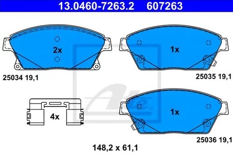 Колодки тормозные дисковые OPEL ASTRA Ate 13.0460-7263.2