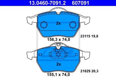 Колодки тормозные дисковые OPEL VECTRA, SAAB 9000 Ate 13.0460-7091.2