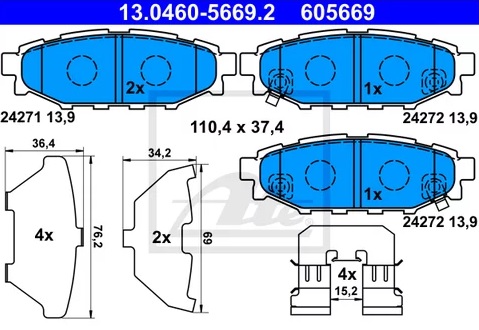 Колодки тормозные дисковые SUBARU Forester, Impreza Ate 13.0460-5669.2