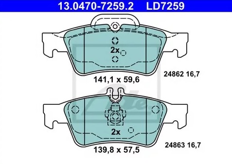 Колодки тормозные дисковые MERCEDES E-CLASS Ate 13.0470-7259.2