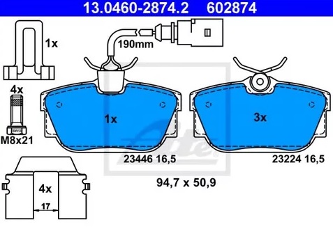 Колодки тормозные дисковые VOLKSWAGEN Transporter Ate 13.0460-2874.2