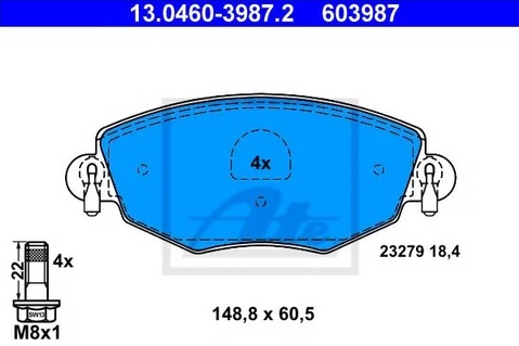 Колодки тормозные дисковые DODGE, FORD, JAGUAR Ate 13.0460-3987.2