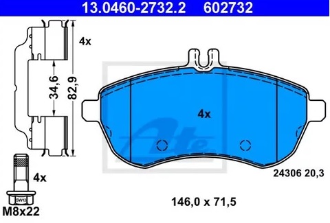 Колодки тормозные дисковые MERCEDES SLK Ate 13.0460-2732.2