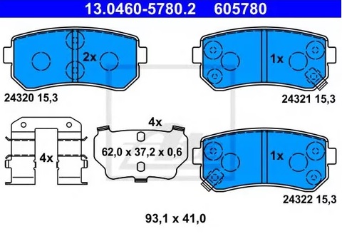 Колодки тормозные дисковые KIA Cerato, HYUNDAI Sonata Ate 13.0460-5780.2