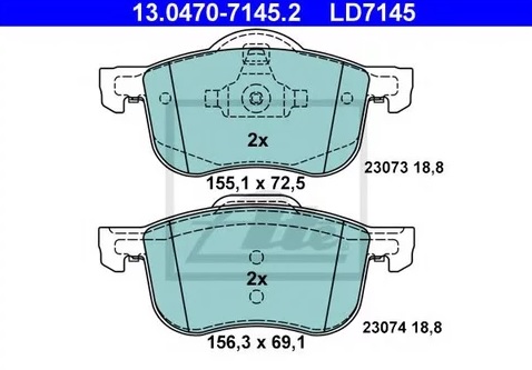 Колодки тормозные дисковые VOLVO S60 Ate 13.0470-7145.2