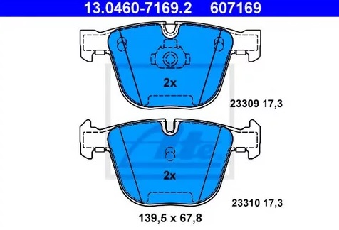 Колодки тормозные дисковые BMW 1, 3, 5 Ate 13.0460-7169.2