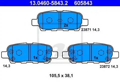 Колодки тормозные дисковые NISSAN, RENAULT, SUZUKI, INFINITI Ate 13.0460-5843.2