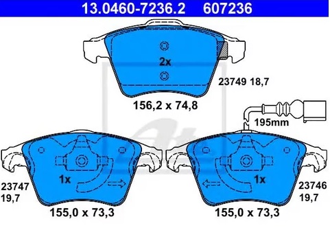 Колодки тормозные дисковые VOLKSWAGEN Multivan, Transporter Ate 13.0460-7236.2 