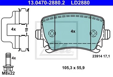 Колодки тормозные дисковые Audi, Skoda, Volkswagen Ate 13.0470-2880.2