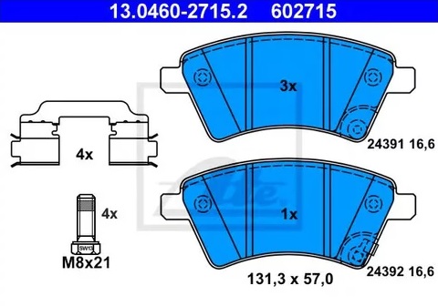 Колодки тормозные дисковые FIAT Sedici, SUZUKI SX4 Ate 13.0460-2715.2