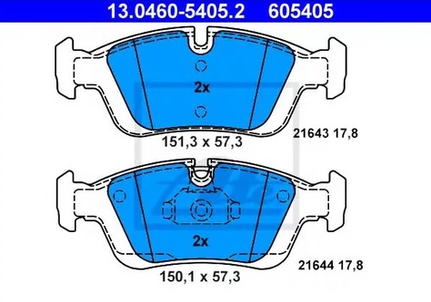 Колодки тормозные дисковые передние BMW 3 Ate 13.0460-5405.2