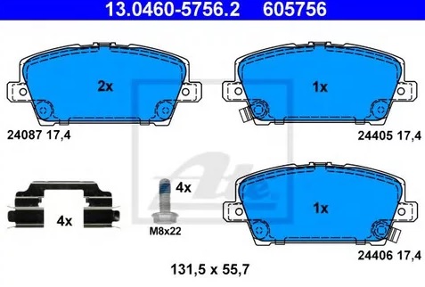 Колодки тормозные дисковые передние HONDA Civic Ate 13.0460-5756.2