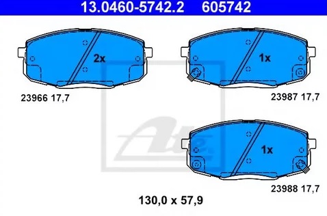 Колодки тормозные дисковые передние HYUNDAI i30, KIA Carens Ate 13.0460-5742.2