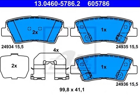 Колодки тормозные дисковые задние HYUNDAI Elantra, KIA Sportage Ate 13.0460-5786.2