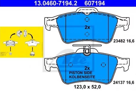 Колодки тормозные дисковые задние FORD Tourneo, OPEL Vectra Ate 13.0460-7194.2