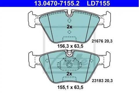 Колодки тормозные дисковые передние BMW 3 Ate 13.0470-7155.2