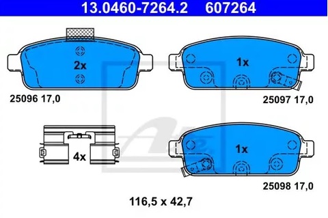 Колодки тормозные дисковые задние OPEL Ampera, CHEVROLET Aveo Ate 13.0460-7264.2