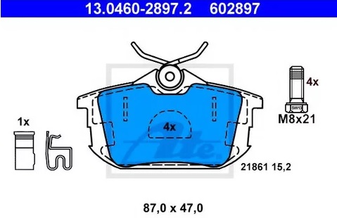 Колодки тормозные дисковые задние MITSUBISHI Colt, SMART Forfour Ate 13.0460-2897.2