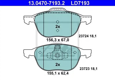 Колодки тормозные дисковые передние CHRYSLER, DODGE, FORD, MAZDA, VOLVO Ate 13.0470-7193.2