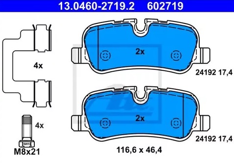 Колодки тормозные дисковые задние LAND ROVER Discovery Ate 13.0460-2719.2