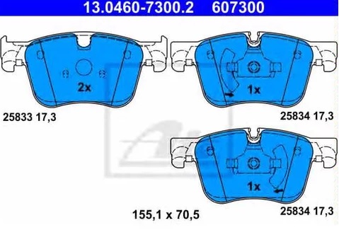 Колодки тормозные дисковые передние CITROEN C4, PEUGEOT 308 Ate 13.0460-7300.2