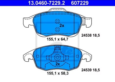 Колодки тормозные дисковые передние CITROEN Berlingo, PEUGEOT 5008 Ate 13.0460-7229.2
