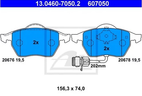 Колодки тормозные дисковые передние AUDI 100, A6 Ate 13.0460-7050.2 