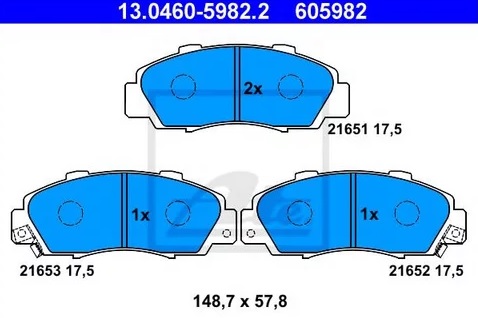 Колодки тормозные дисковые передние HONDA Accord, Civic Ate 13.0460-5982.2 