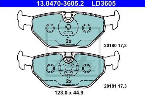 Колодки тормозные дисковые задние BMW 3 Ate 13.0470-3605.2